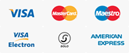 Card Logos We Accept - Visa, Visa Electron, Mastercard, Solo, Maestro, American Express